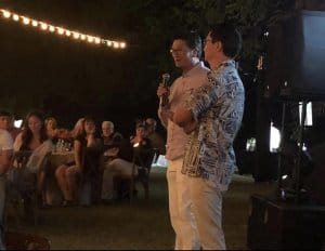 Andrew and Scott Larson, owners of GA Larson, speak at the farewell dinner.